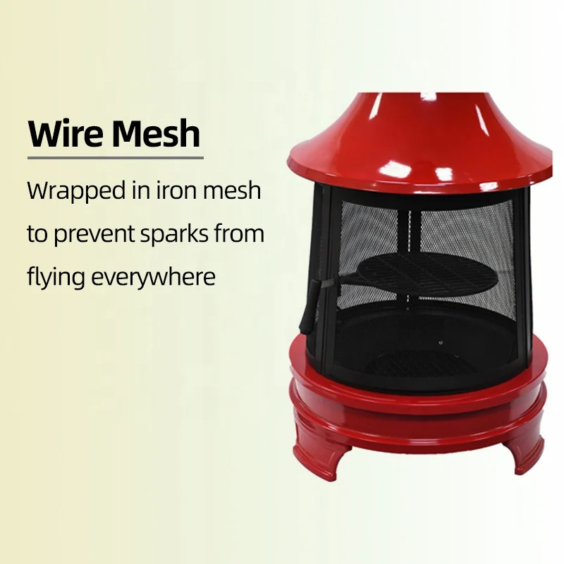 High Temperature Resistant Outdoor Garden Fire Place Red Enamel  Fire Pit with Long Chimney