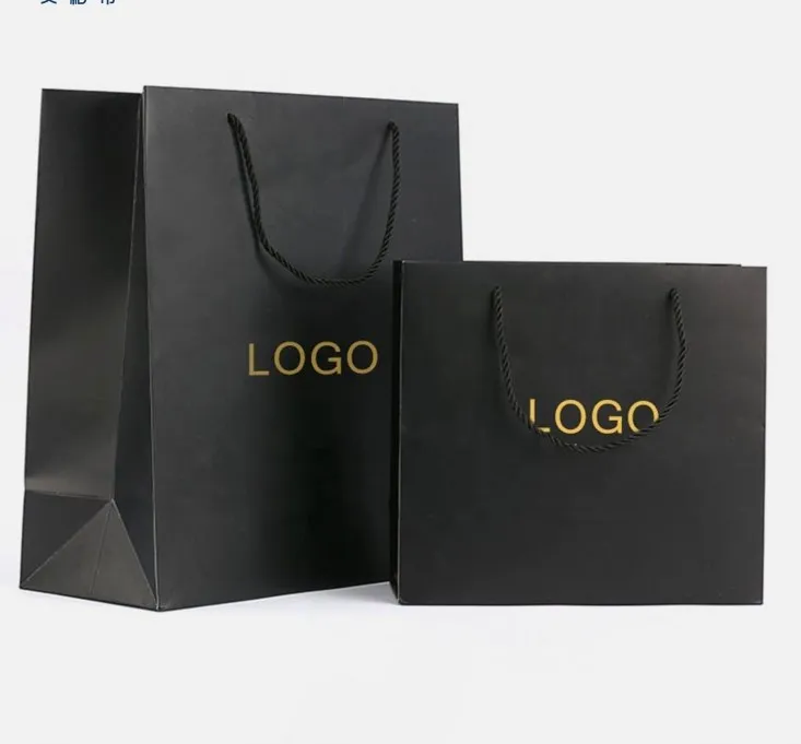 Factory Wholesale Price Customized Branded Logo Luxury Black Paper Apparel Packaging Gift Shopping Bag Paperbag