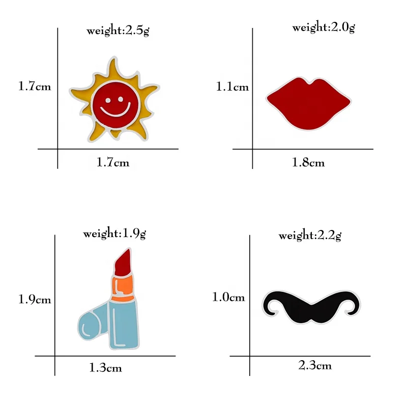 Ladies Brooch Cartoon Sun Lipstick Lips Beard Enamel Bag Clothes Girls Fashion Lapel Pin