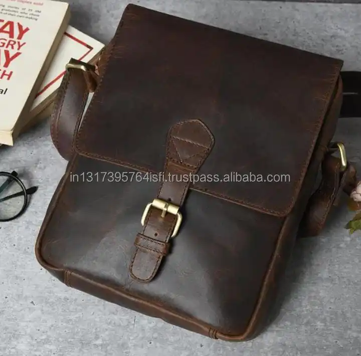 2023 New Design Luxury Western Style Bag Real Full Grain Dark Brown Crunch Leather Handmade for Girls