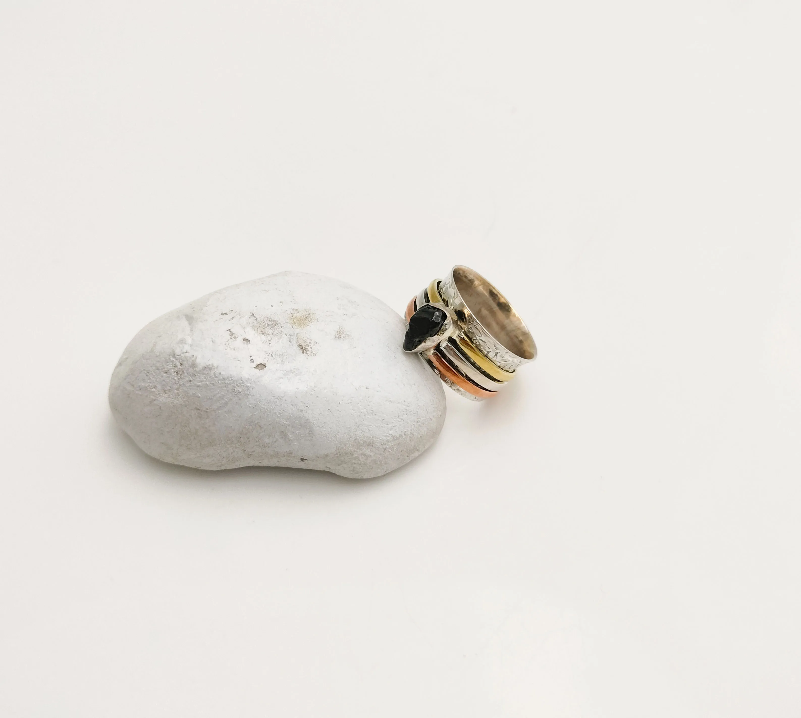 Designer Steatite Chunky 925 Sterling Silver and Brass Ring Gemstone Rough Shape Ring For Women