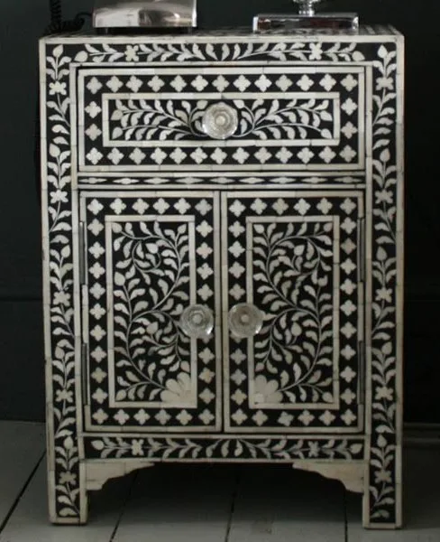 Черная кость инкрустация тумбочки прикроватный шкаф с элегантным дизайном