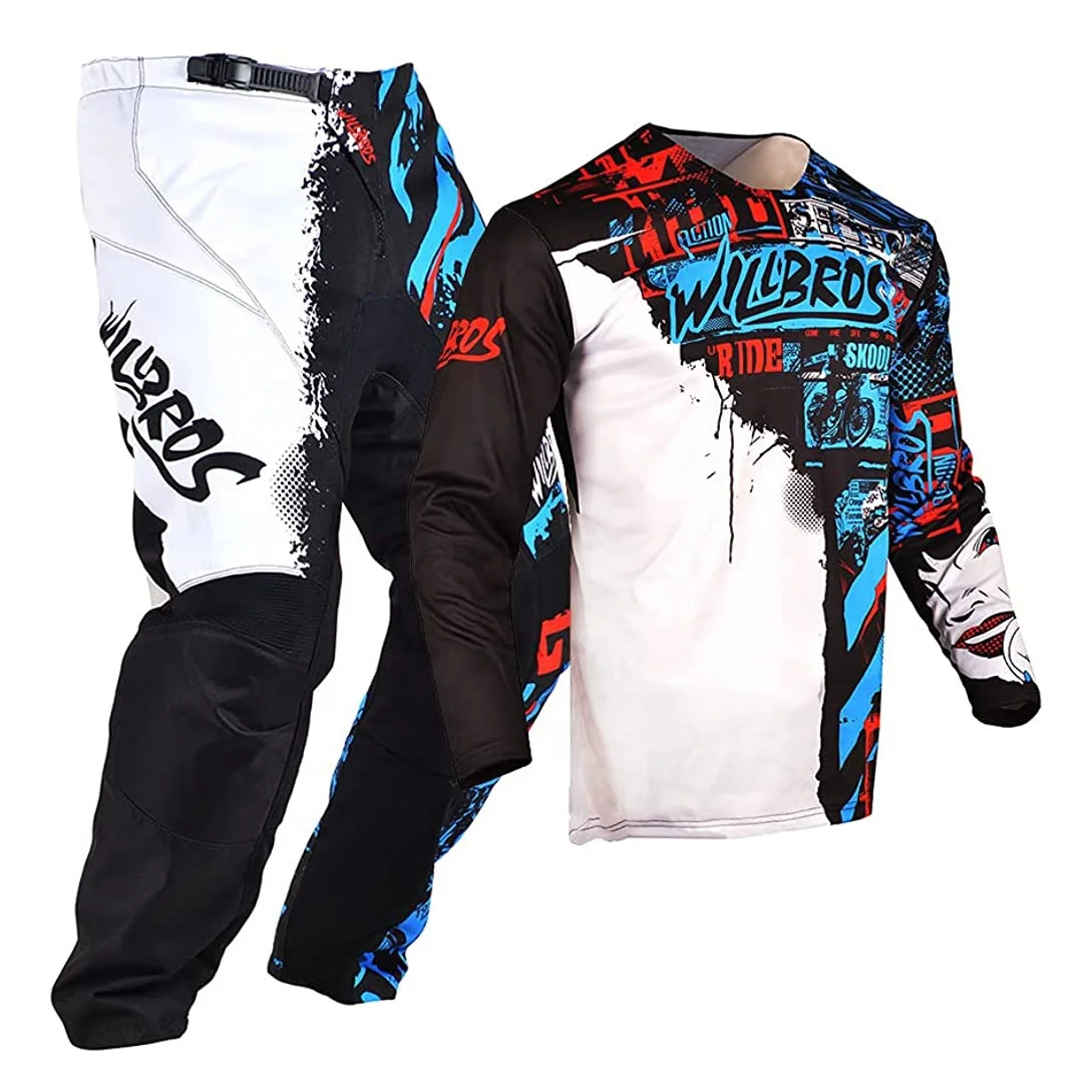 Custom motocross pants and shirt set Breathable motocross jersey Lightweight stretch pants Sublimation printed  auto racing wear