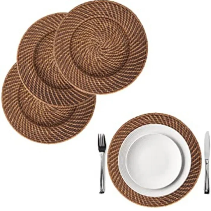 Luxury Round Placemats Set - Corn Husk and Rattan Chargers for Dining and Weddings