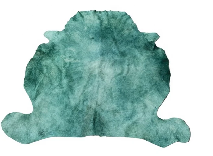 Pure Genuine Leather Dyed Olive color Handmade Hair on cow hair on leather Modern cowhide Area rug