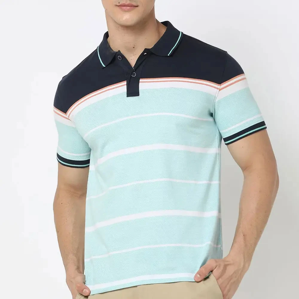 2024 New Latest Design Toweling Polo Shirt 100% organic cotton terry cloth ecofriendly Contrast Striped polo shirt for men