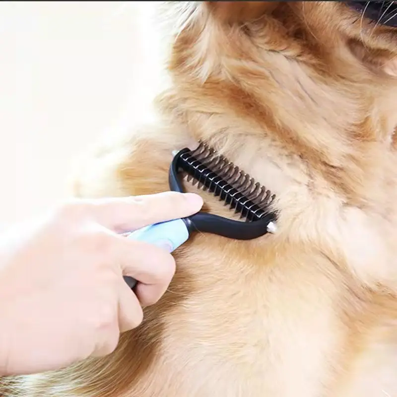 Dog Cat Pet Long Hair Undercoat Detangler Two Double Dual Sided Detangled Hair Slicker Rake