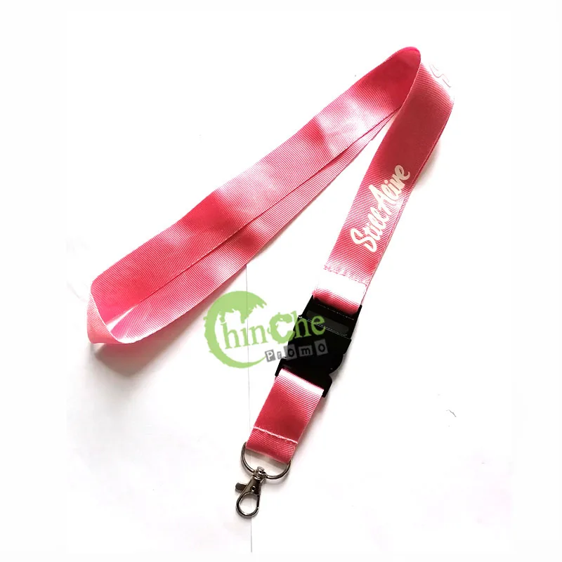 High Quality Pink Coach Silk Print Nylon Lanyards Badge Holder With Plastic Buckle