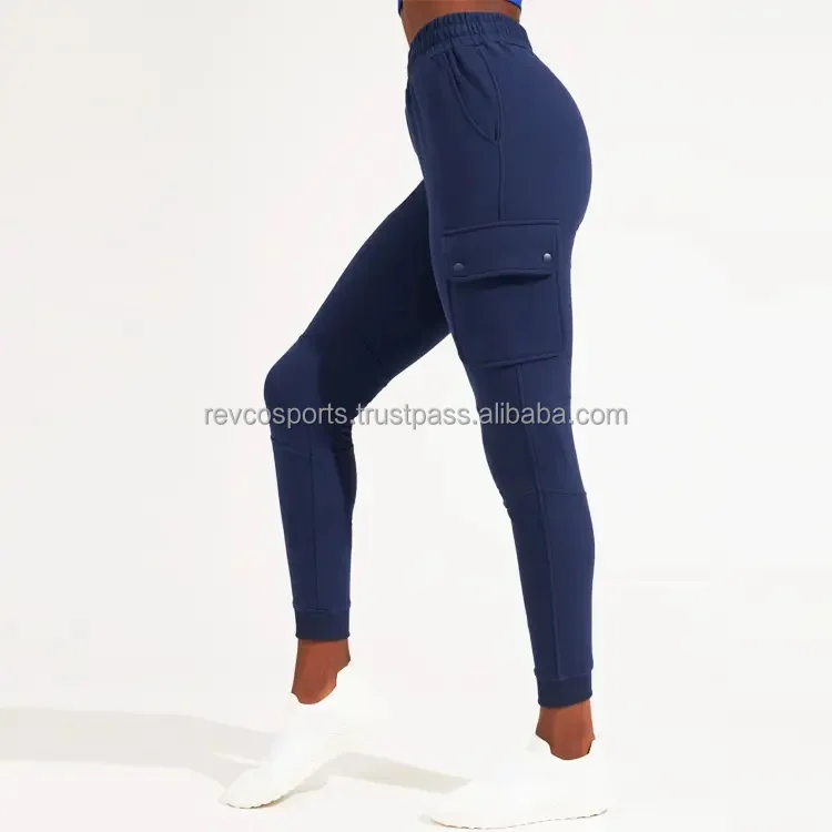 Ladies Slim fit Joggers Drawstring Waist Cargo Pocket Women Sweatpants Gym Workout Training Tight fit navy Blue color Sweat pant