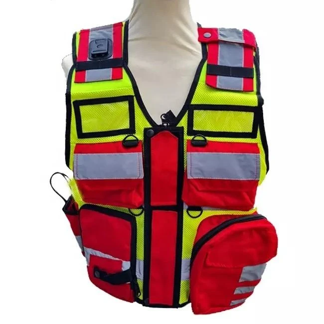Fir & ambulance vest Security Hi viz Reflective Vest Front Zipper multi-functional pocket para medical Safety Vest USA Low price