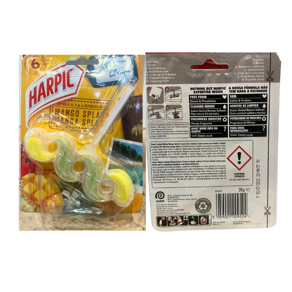Harpic Toilet Rim Block (UK) 35gm x 6 MOUNTAIN PINE Scented Liquid Toilet Cleaners