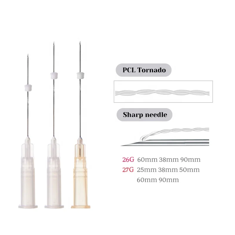 Medical absorbable 26g 38mm 60mm 90mm somker lines lip contour nasolabial folds face lifting tornado pcl thread