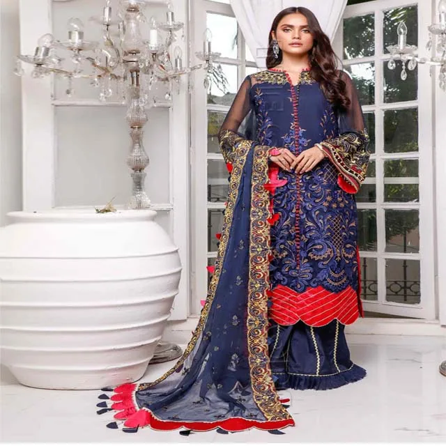 Indian Designer Pakistani Chiffon Mirror Embroidery Dress Salwar Kameez For Wedding and Party for Women Wholesale Rate
