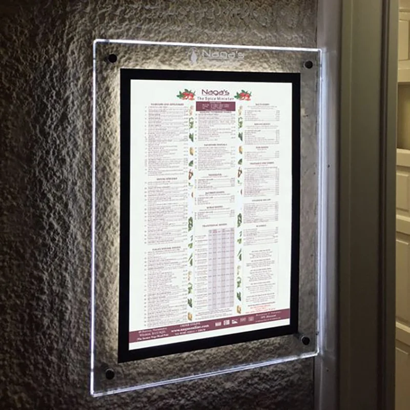 A3/A4 LED Backlit Crystal Lightbox Frameless Magnetic Lightbox Picture Easy-Change Lightbox for Restaurant/ Shop/ Mall/ Poster