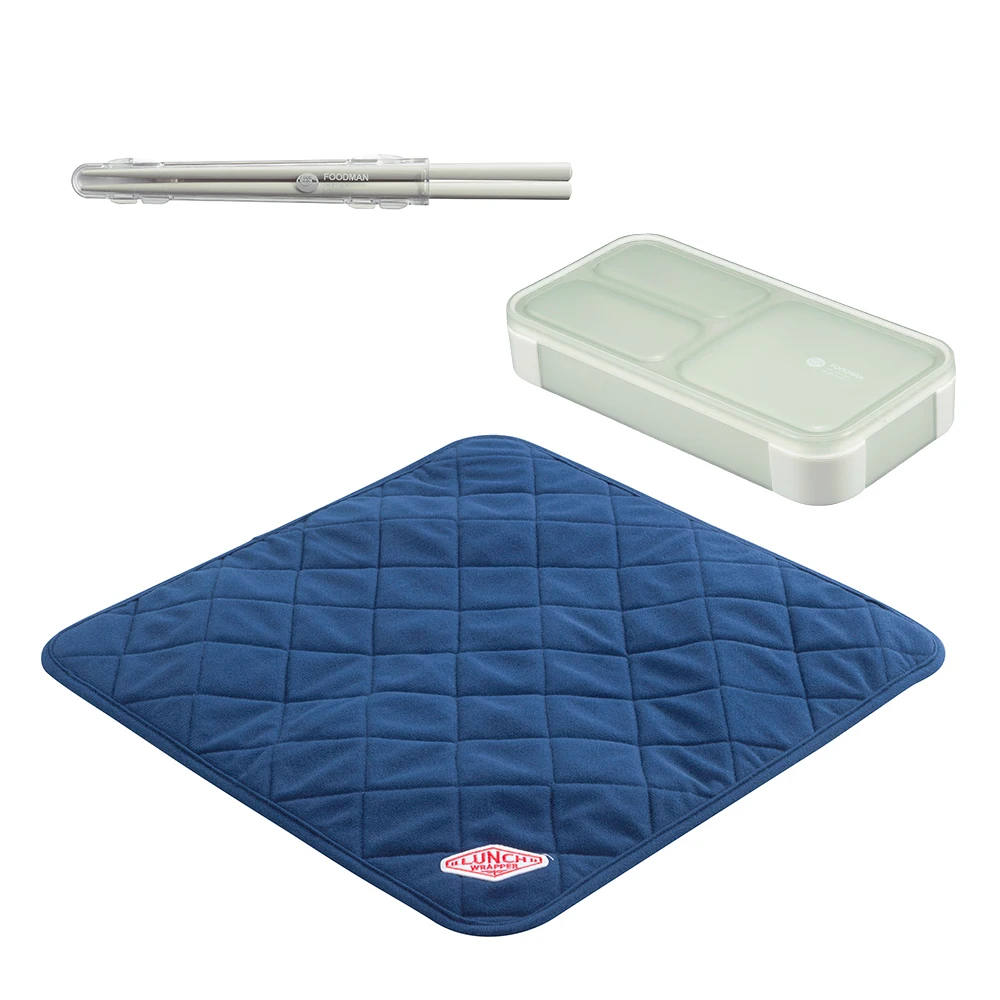 The Foodman Slim Rectangle Lunch Box 400ml 3 piece Set- Including Wrapper and Chopsticks Antibacterial Type