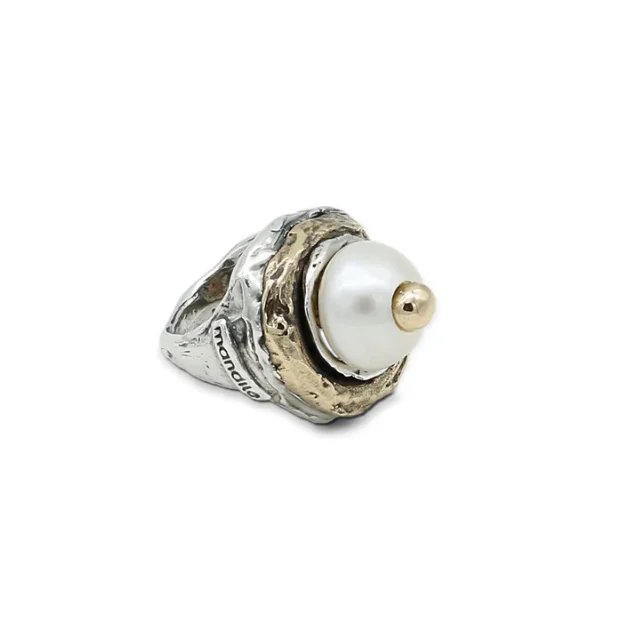 Fine jewellery handcrafted top quality silver 925 and bronze pastry ring with semi-precious stone