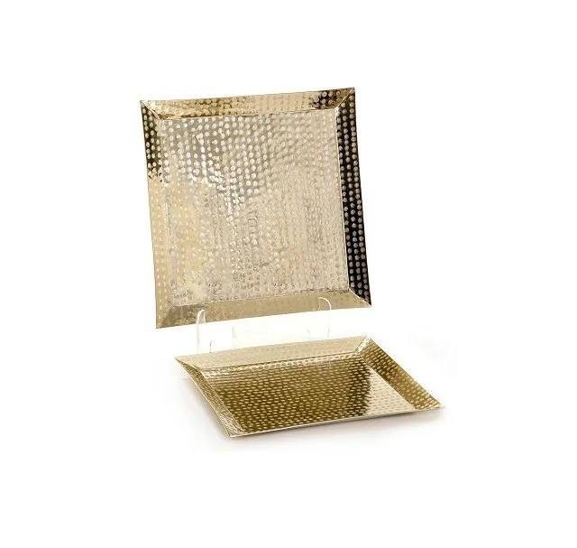 New square Shaped Metalsilver steel  Decorative Tray With hammer Work For Tableware And Table decore