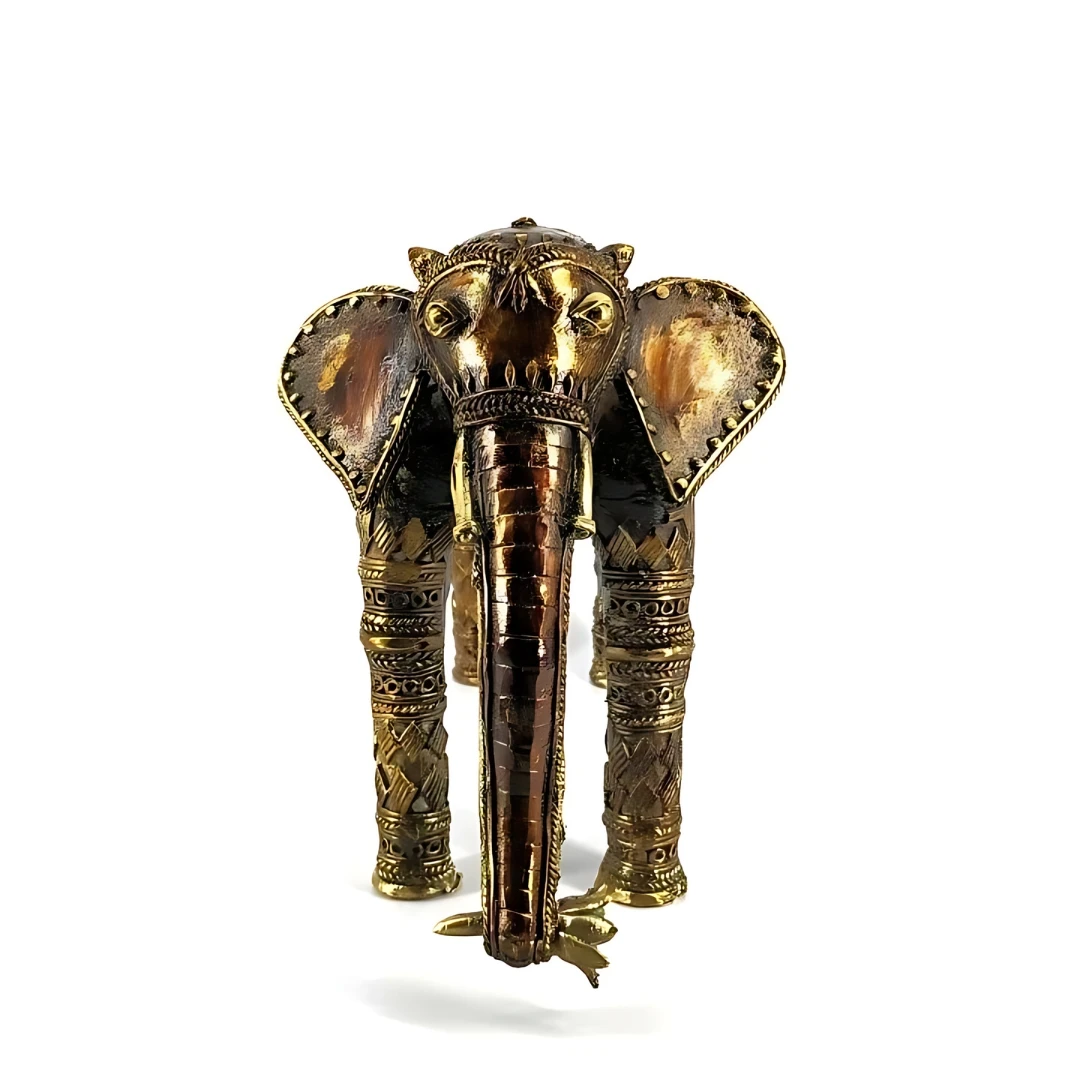 Pure Solid Brass Handcrafted Stretched Elephant Art Figurine (Bronze color, 11 inch) For Table Top Home Decor Gift