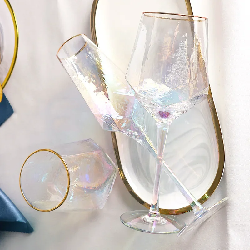 Creative Glass Wine Glasses Home Hammered Goblet Red Wine Goblet High Quality Diamond Champagne Goblet