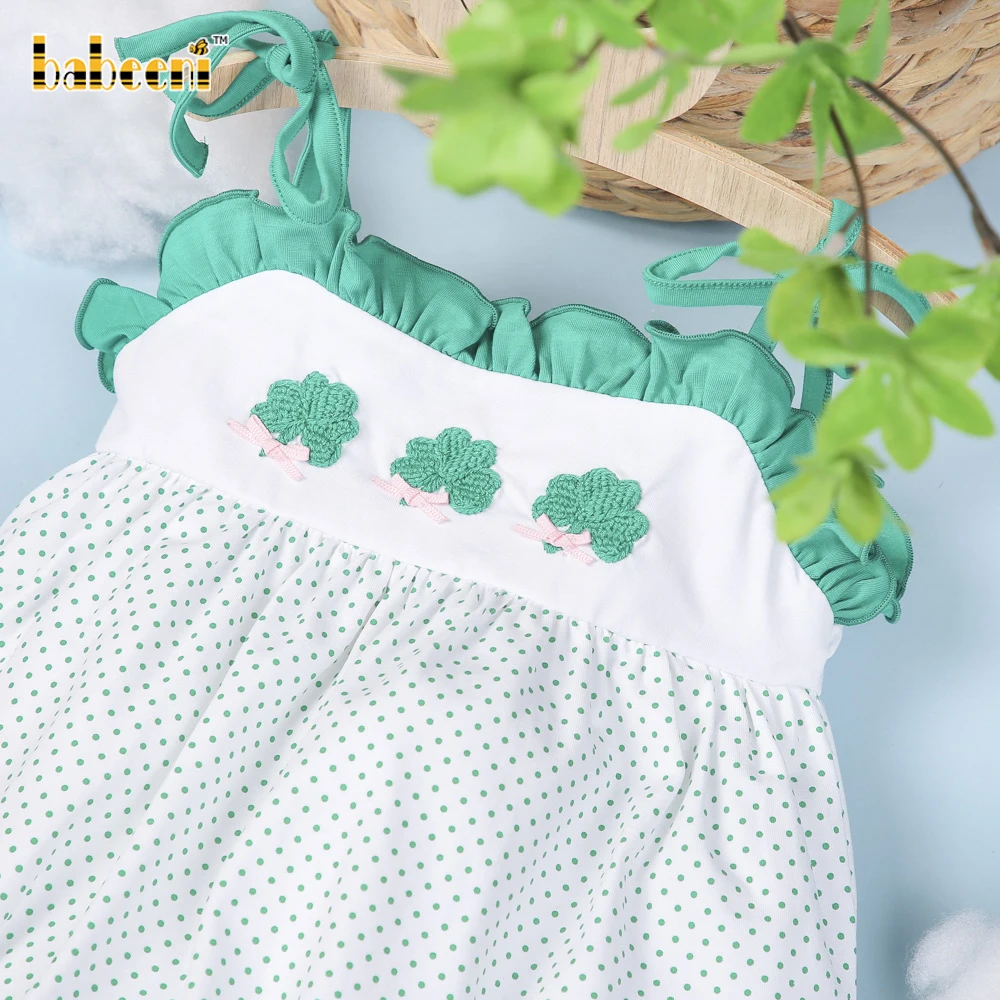 Fancy lucky leaves crochet baby bubble ODM OEM wholesale smocked children clothing set high quality - BB2698