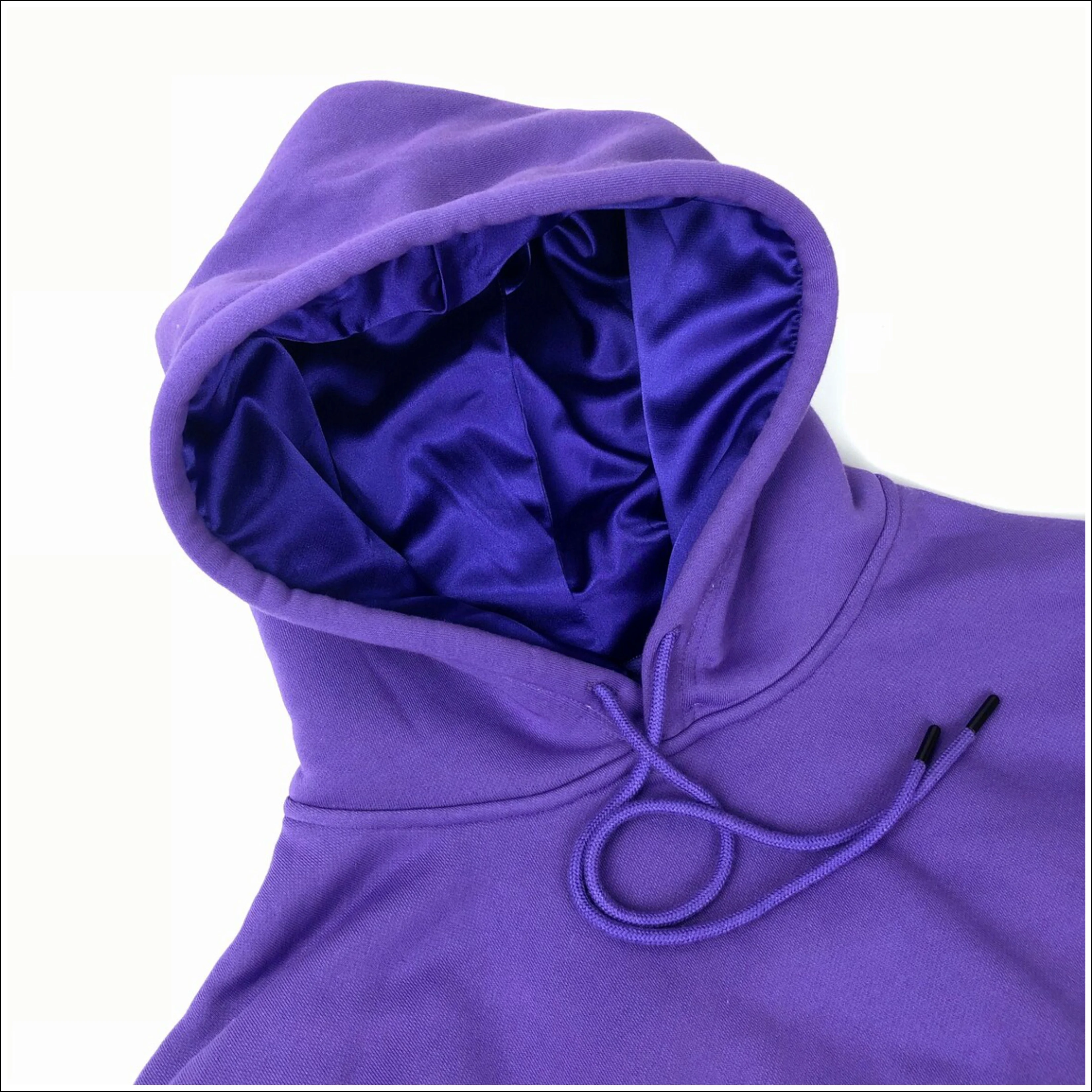 Luxury Custom 100 Cotton Fleece Sweatsuit Oversized Satin Lined Silk Hooded Hoodies-pure solid color satin lined hoodie for men