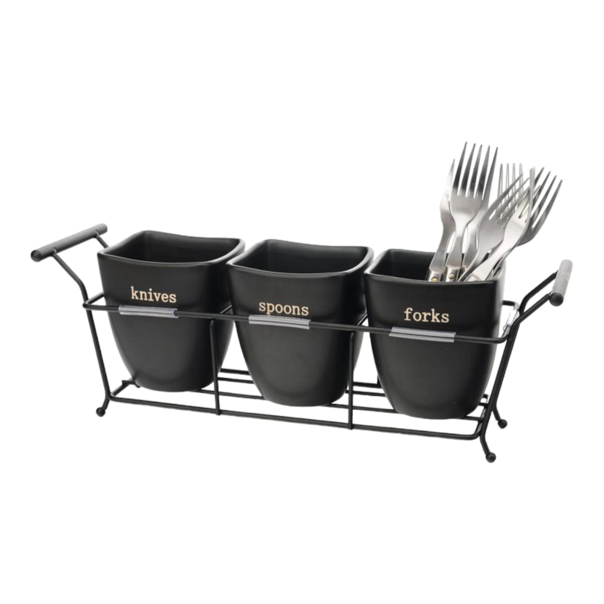 Metal Flatware Caddy Flatware Caddy Utensil Holder Stand Cutlery Storage Organizer with 3 Section For Table Kitchen Office Desk