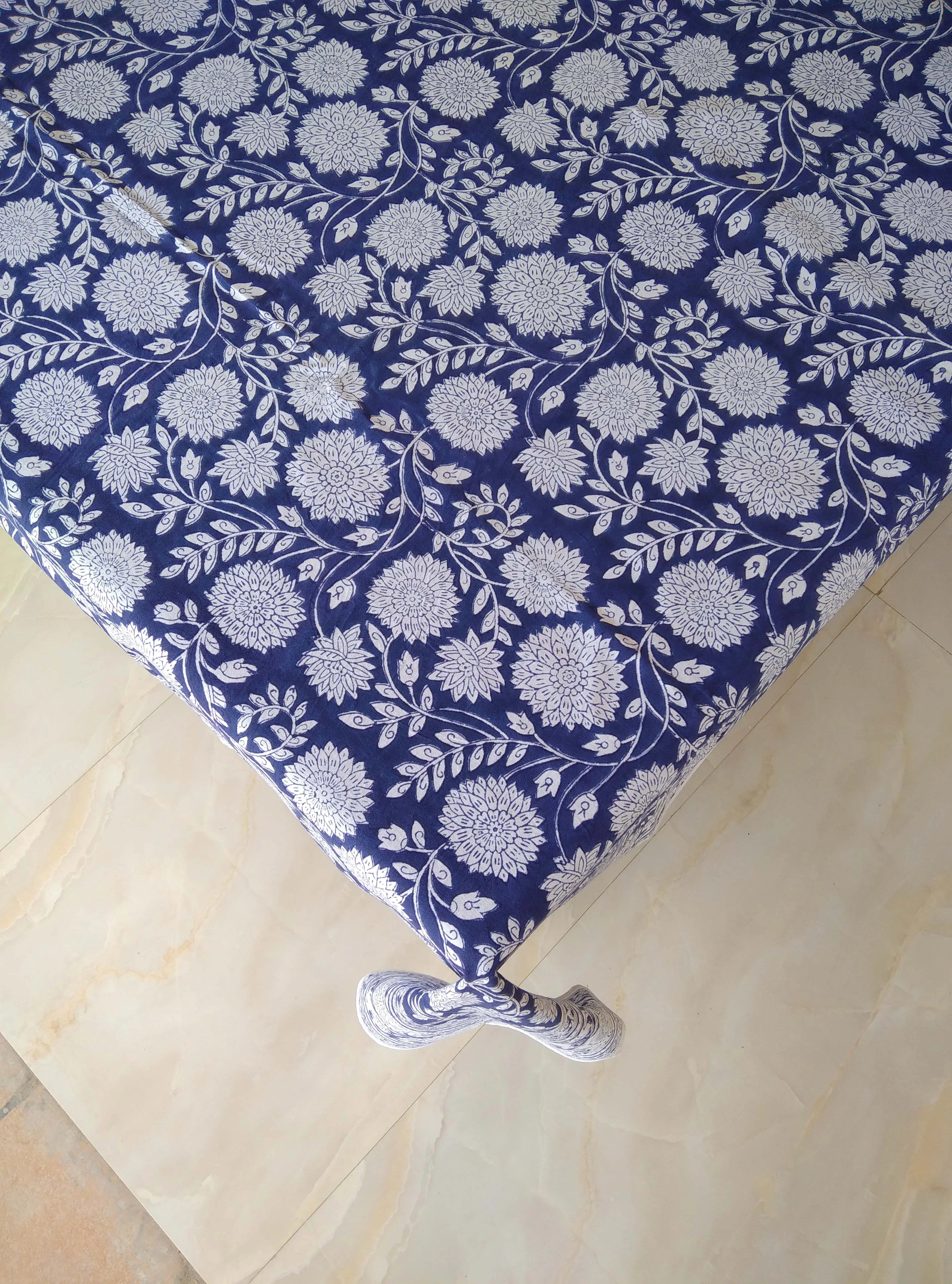 Blue Floral Tablecloth Indian Block Print Table Cloth Handmade Table Linen Pure Cotton Table Cover French Tablecloth