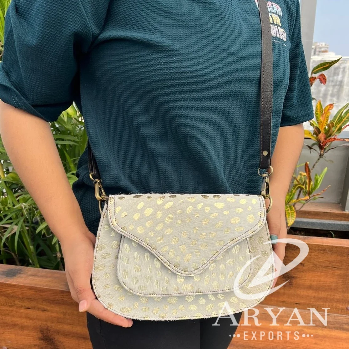 Metallic Fur Leather New Arrival Handbag Sling Bag Gypsy Boho Real Leather Vintage Handmade Western Style Multi Uses Sling Bag