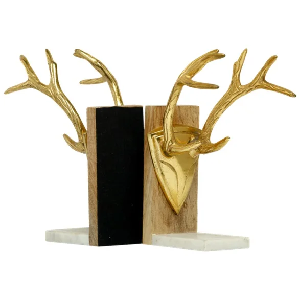 Modern Art Deco Bookend Metal and Wood Tabletop Book Stands for Home Decor for Office or Living Room Factory Direct Rate