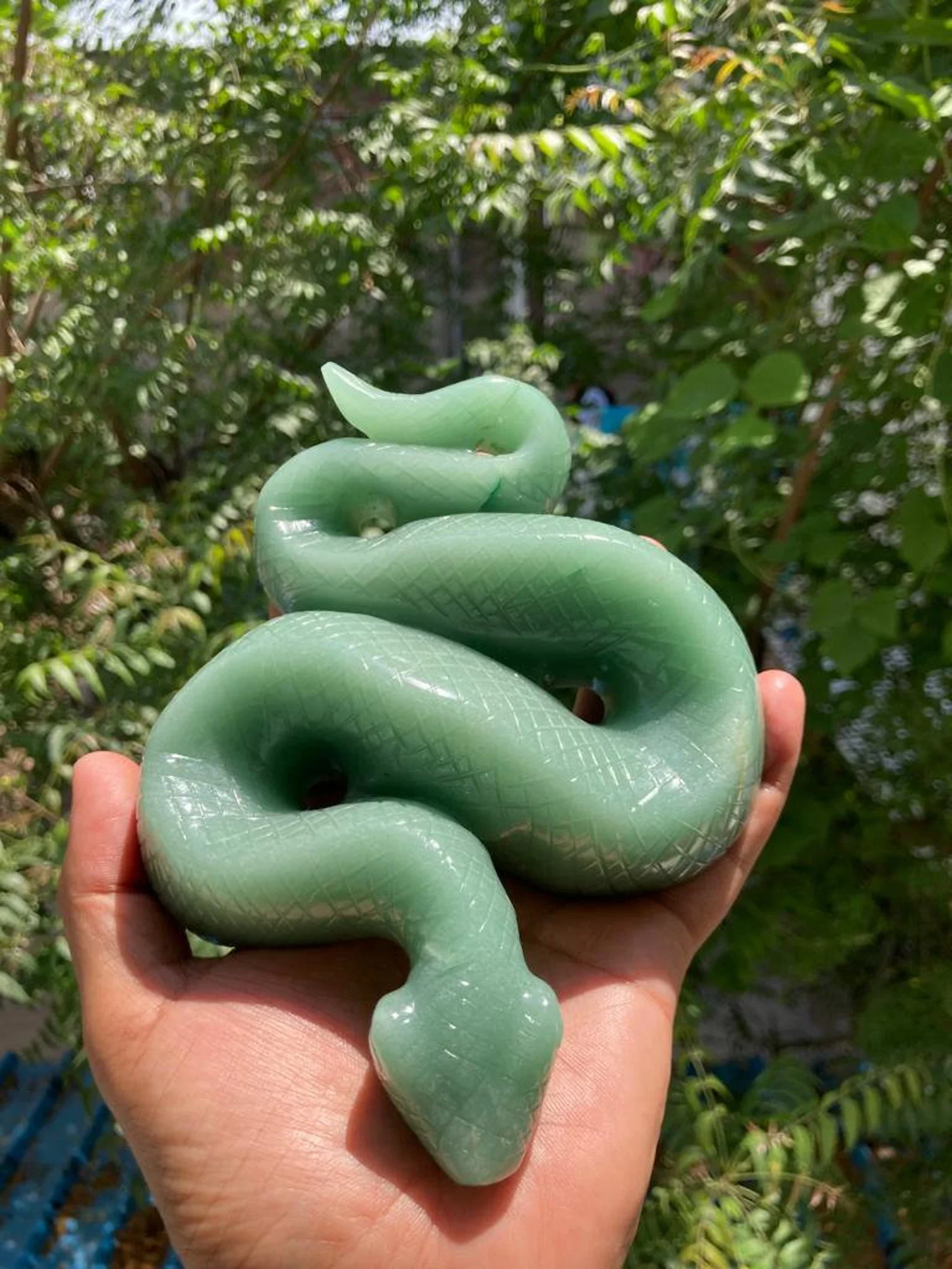 Hand Carved Cobra Snake Sculpture Slithering Jade Statue Christmas Home Decor Gift Semi-Precious Stone Crafts