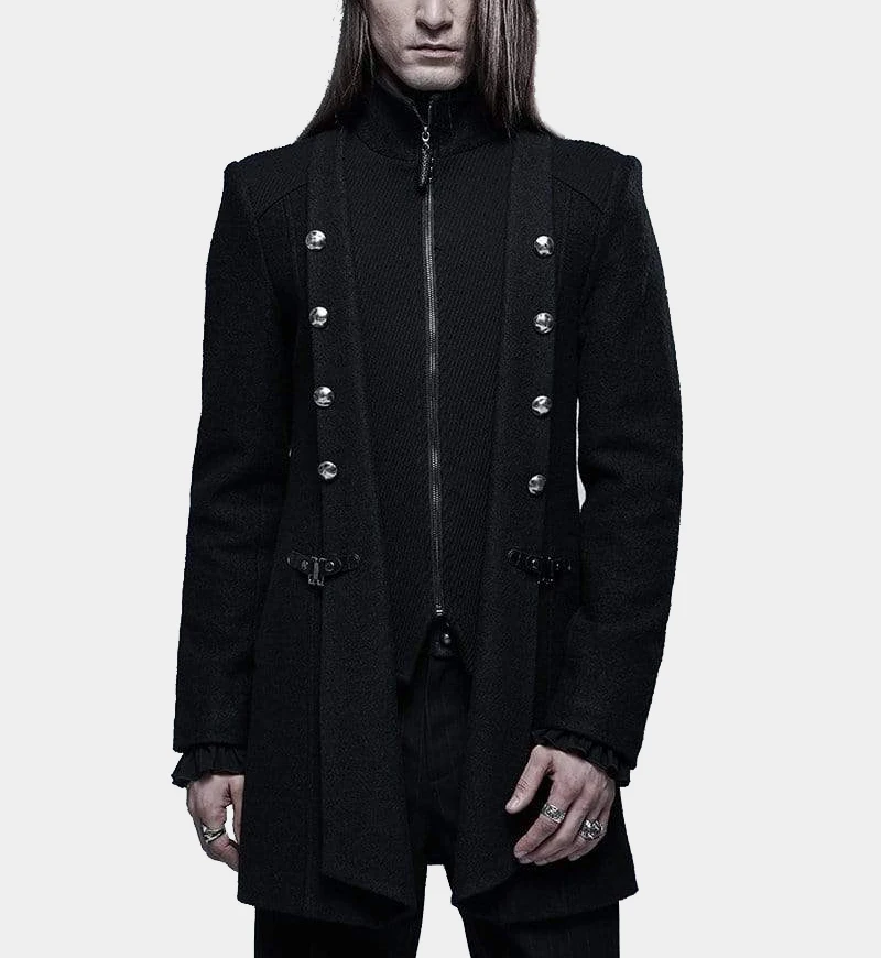 Men Gothic Coat Leather Hooded Medieval Gothic Retro Punk Long Sleeve Jackets Custom Gothic Wear