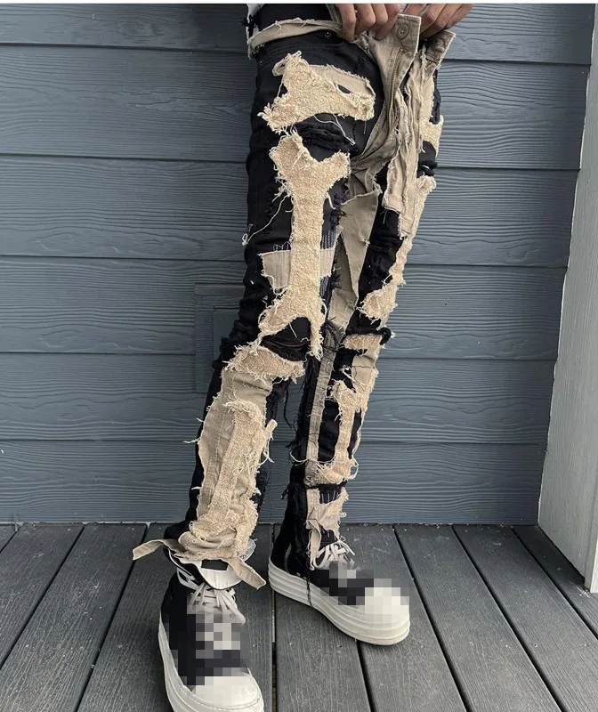 The new arrival of ragged patch jeans street wear hip hop vintage decal pants slim fit stylish denim jeans