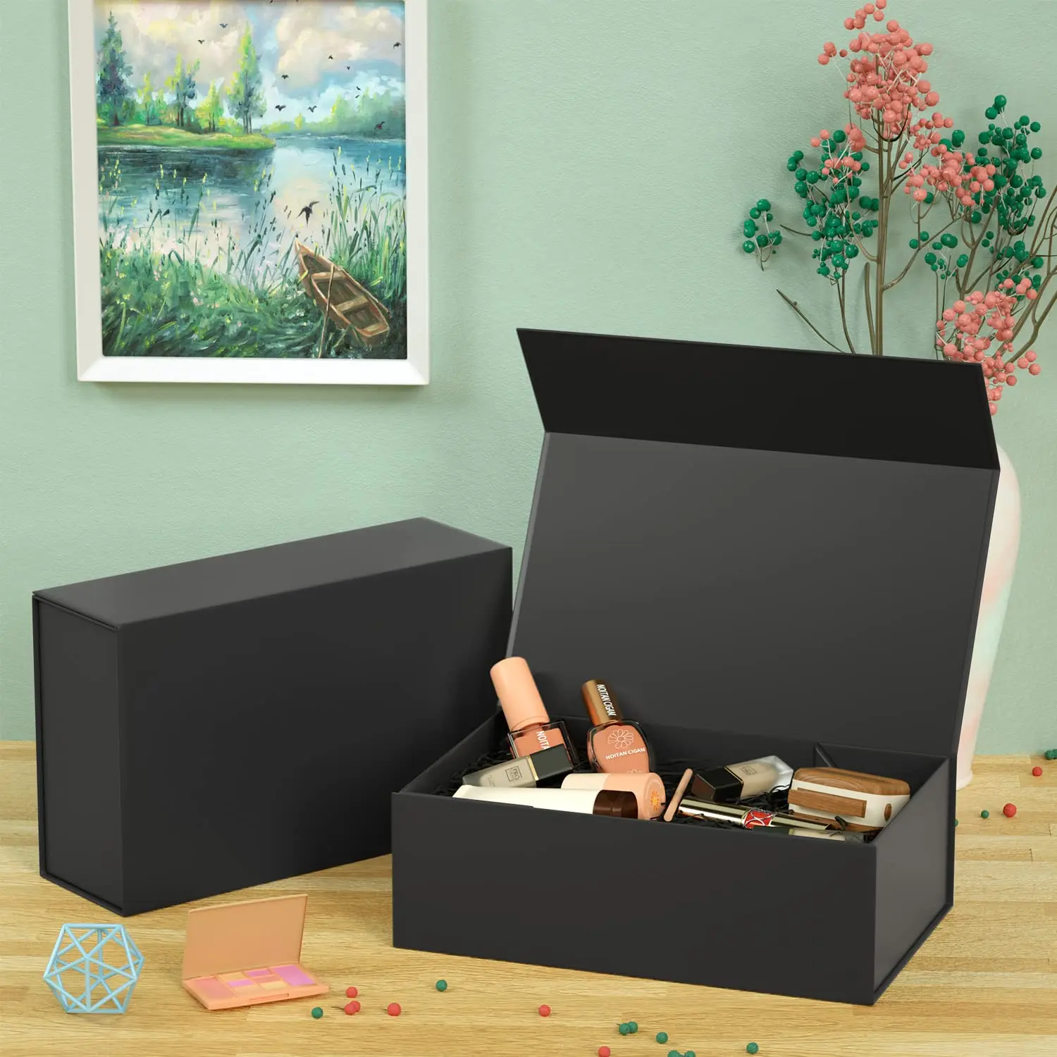 Luxury Custom Black Foldable Magnetic Cardboard Paper Gift Packing Clothing Box With Magnetic Lid