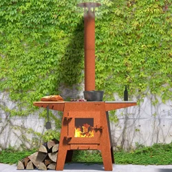 outdoor kitchen corten steel fireplace firepit garden cooking charcoal bbq grill with feet and storage