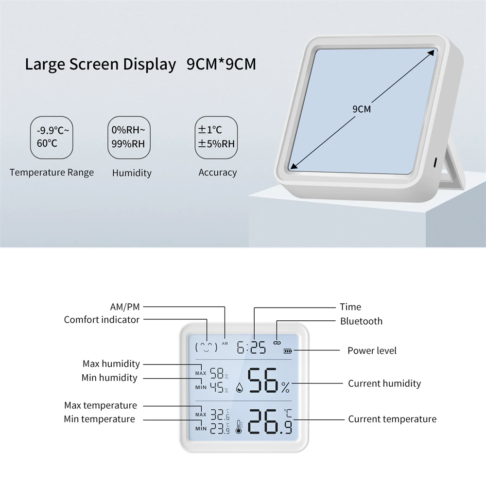 eMylo Humidity And Temperature Sensor Zigbee Tuya (8CM*8CM), Bluetooth Digital Thermometer Hygrometer