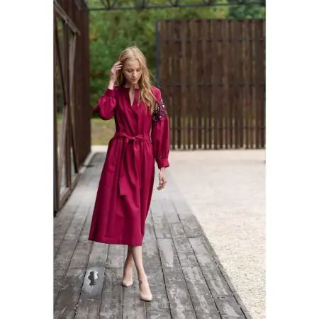 excellent very nice soft linen fabric winter dress fully floral embroidered puff sleeve long ukrainian dress party wear style