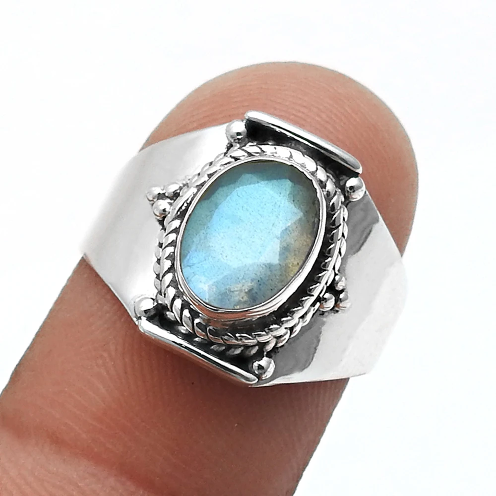 Luxury Handmade Trendy Design Natural Labradorite Gemstone 925 Sterling Silver Promise Rings Fine Fashionable Jewelry Wholesale