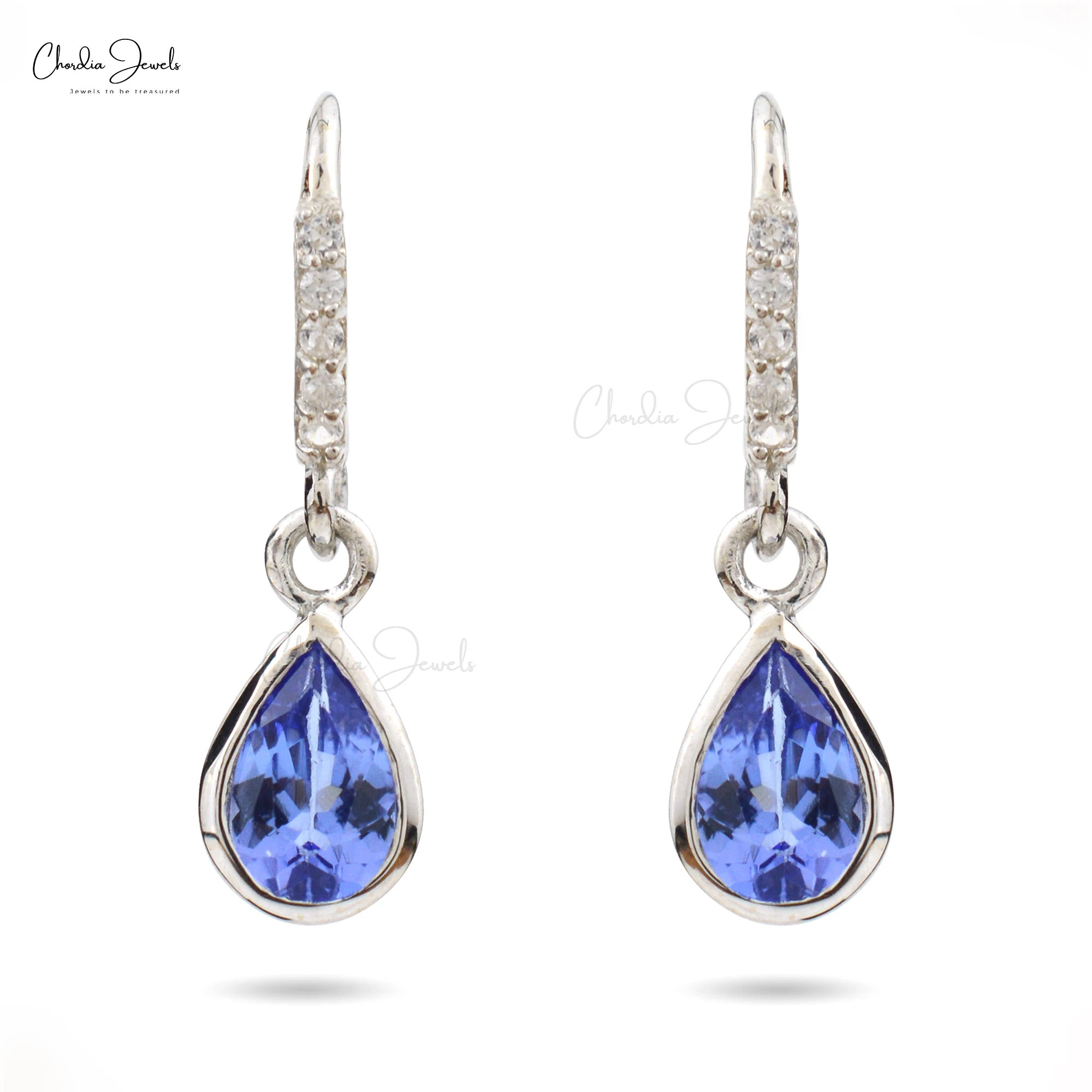 Natural Tanzanite & White Zircon Dangling Earrings For Women Best Quality 925 Sterling Silver Fashion Jewelry At Wholesale Price