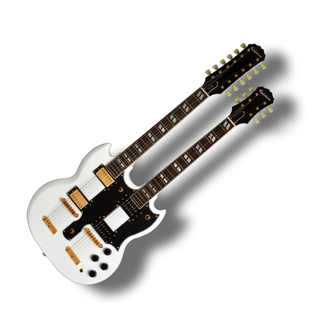 Innovation Promotion Products Factory Double Neck Silver Electric Guitar with Chrome Hardware Offer Customize