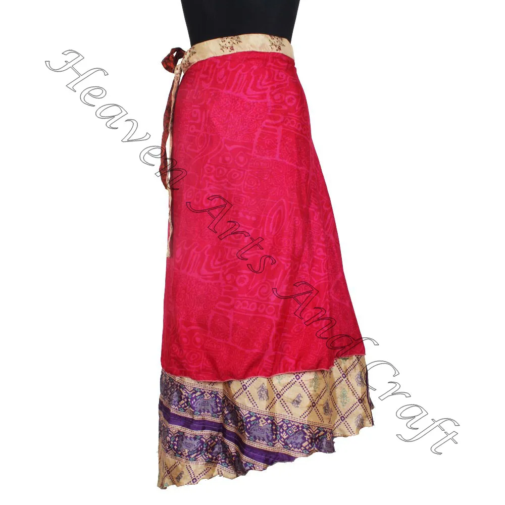 Handmade Vintage Reversible Recycle Silk Magic Wrap Around Skirt Sari Long Wrap Skirts Wholesale