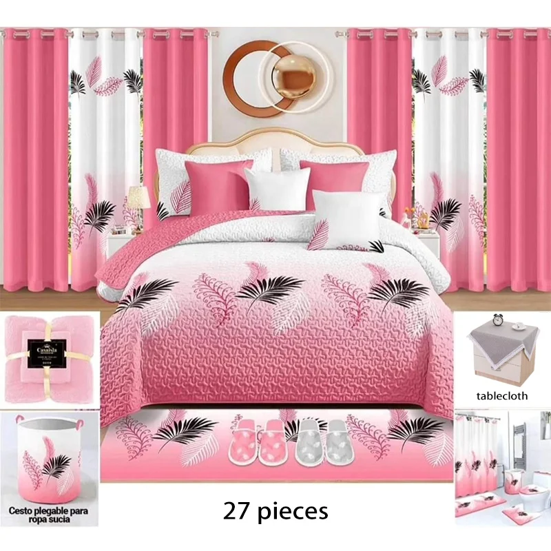 High quality king size 24 pcs quilt cover bedding set with matching bathroom set flat sheet 20 pieces set queen size