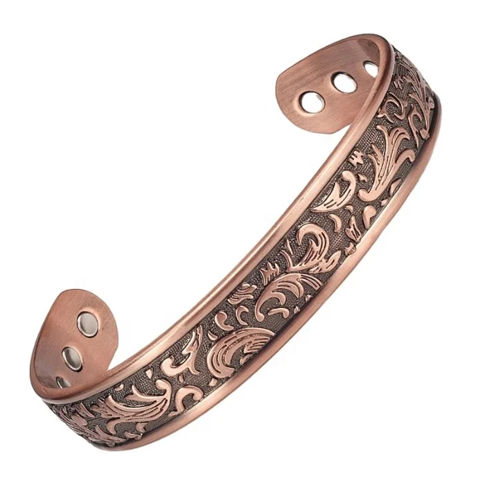 High Gauge 99.9% Solid Copper with Magnets Anti-Allergies Vintage Flower Copper Magnetic Bracelets