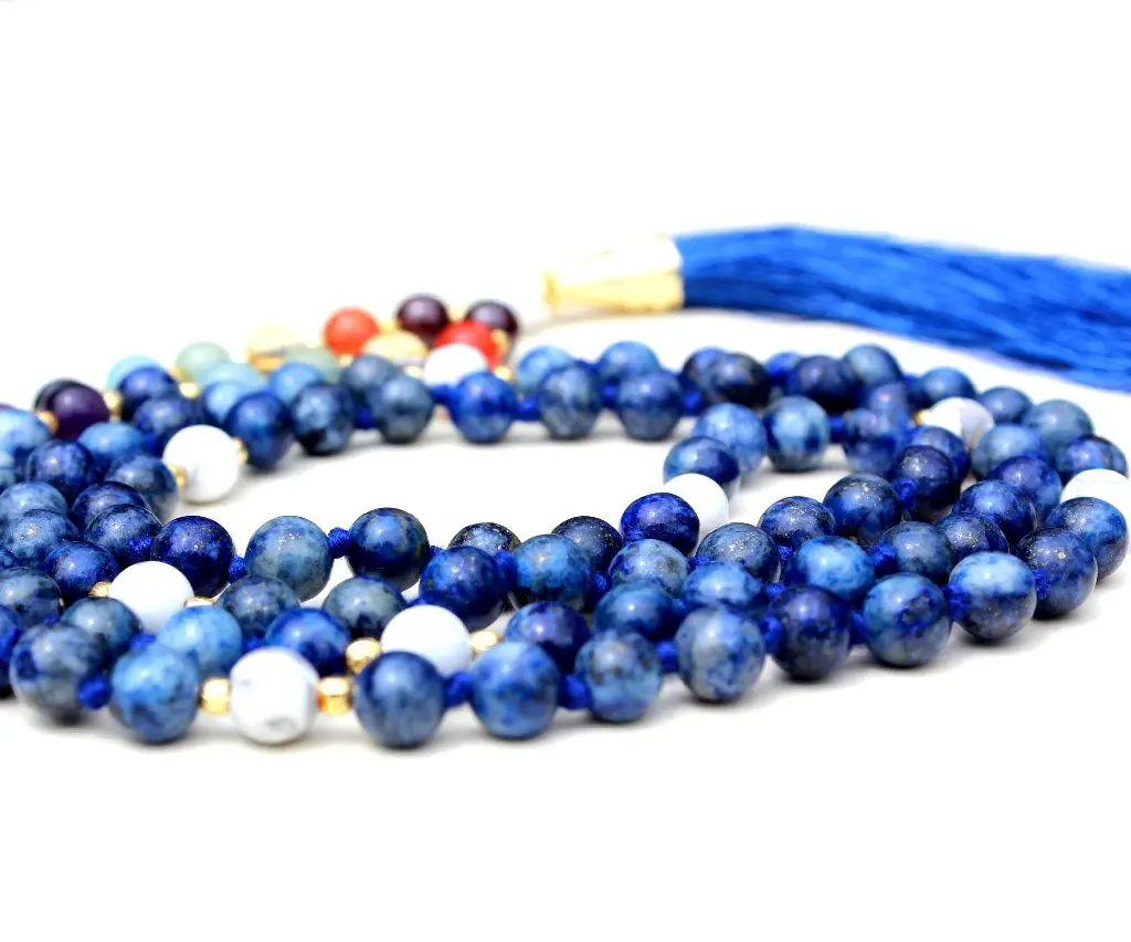 Купить Pulsera 7 Чакра Ювелирные изделия Йога лазурит 108 завязанные бусы малана РУЧНОЙ РАБОТЫ ИНДИЙСКИЙ художник бисер ожерелья жемчужные основные подарки