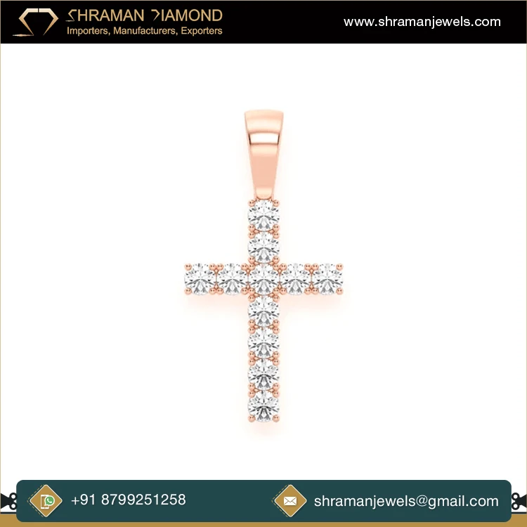 Unique Design Fashion Jewelry 3.75 TCW 10K Gold One Row Basket Cross VVS-VS Lab Grown Diamond Pendant for Engagement Gift