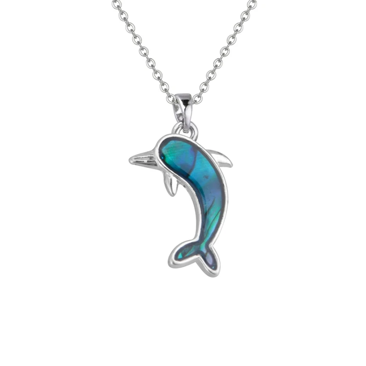 Custom Blue Opal Stone Ocean Necklace Abalone Shell Dolphin Charm Pendant Necklace For Women