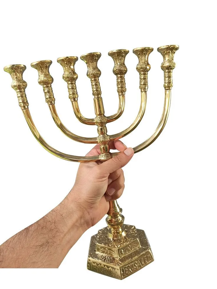 Premium Polished Metal Israel Hanukkah Temple Menorah 7 Branch Metal Candle Holder hot selling