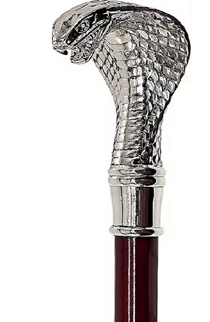 Handmade Brass 36'Chrome Cobra Head Handle With Natural Wooden Walking Stick Everyday Usable Walking Cane For Unisex Adult