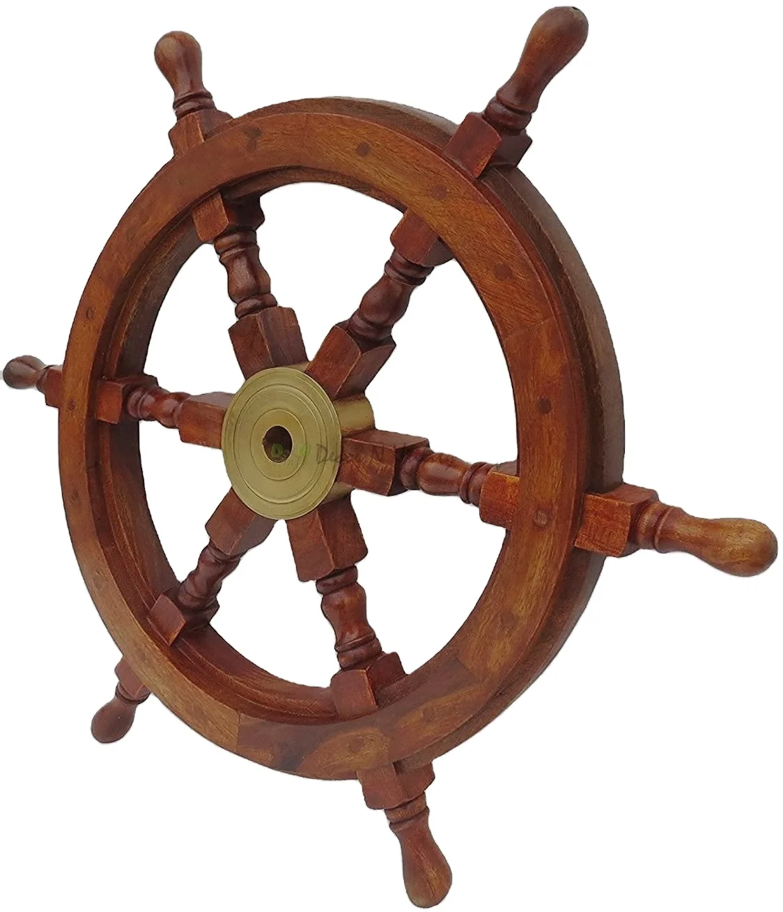 Premium Home Accessories Vintage Life Inc. Wooden Ship Wheel Wall Decoration with Brass Center Hub Maritime Nautical Boat Helm Decorative