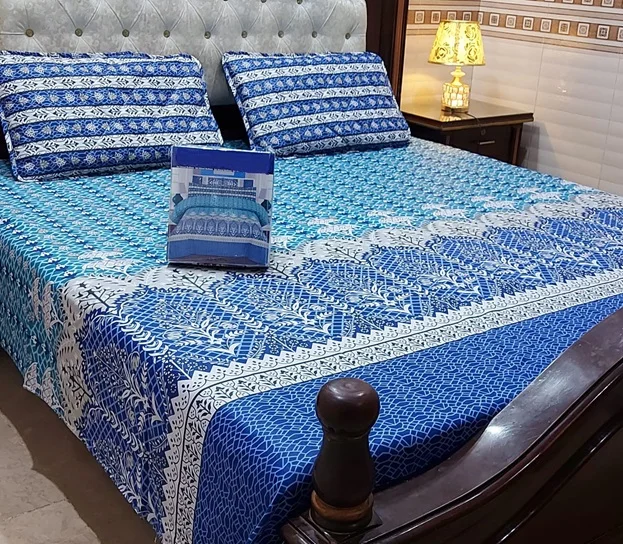 Cotton Salonica Bed Sheet Sets Export Quality Stitched King Size Double Bed Sheet Set
