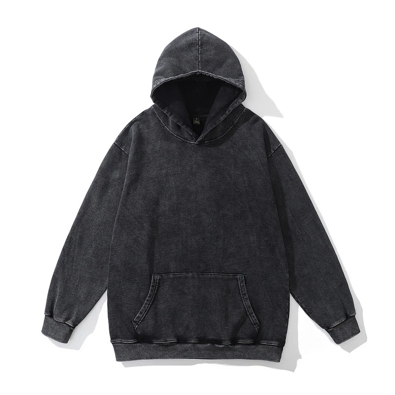 Heavy weight 430gsm French terry black pigment dye hoodies plus size stone wash men hoodie